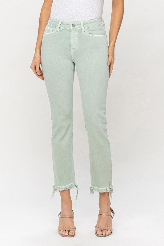 VERVET by Flying Monkey Mid Rise Crop Straight Jeans - Raised On Prayers & Touchdowns 