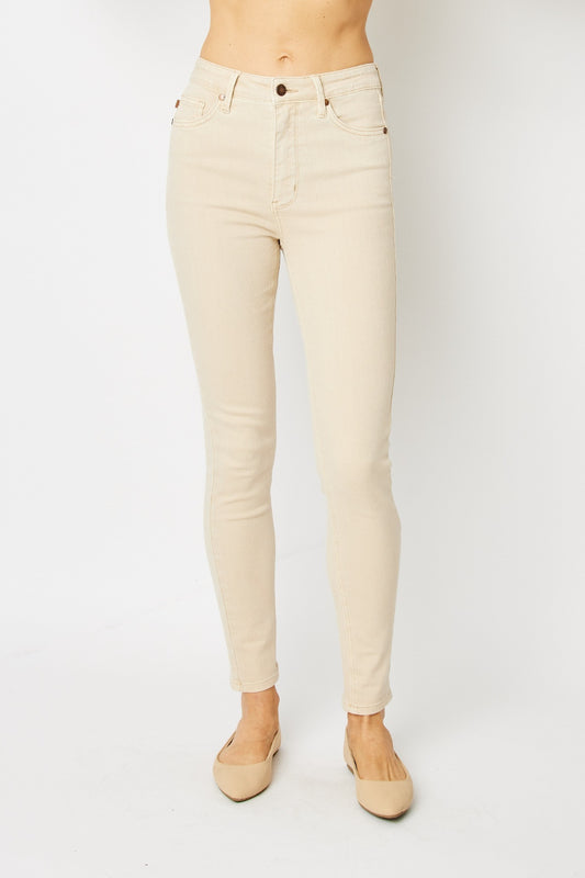 Judy Blue Full Size Garment Dyed Tummy Control Skinny Jeans - Raised On Prayers & Touchdowns 